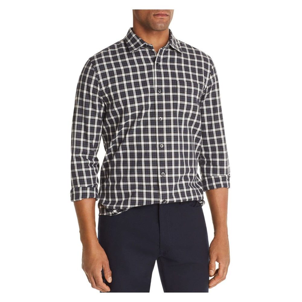 Designer Brand Mens Shirt Medium Check-Print Classic Button Gray M